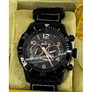 Invicta Aviator Men's Black Quartz Leather Watch With Stainless Steel Case #2455